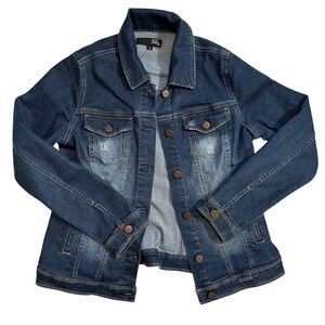 1822 Denim Dark Blue Distressed Jean Jacket, medium. Hardly worn.